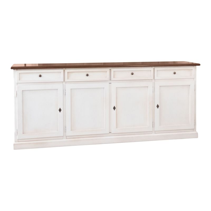 CREDENZA MADIA BUFFET IN LEGNO SHABBY CHIC BIANCA ANTICATO E PIANO NOCE MOD  MARTINI 4 PORTE