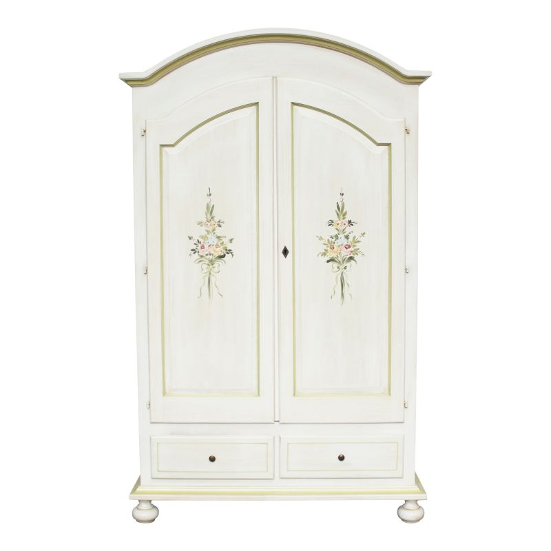 ARMADIO IN LEGNO SHABBY CHIC MOD CIPOLLA BIANCO ANTICATO DECORATA A MANO  FILO VERDE