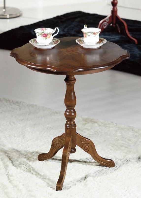 Tavolino laterale rotondo in legno di quercia scuro con piede in